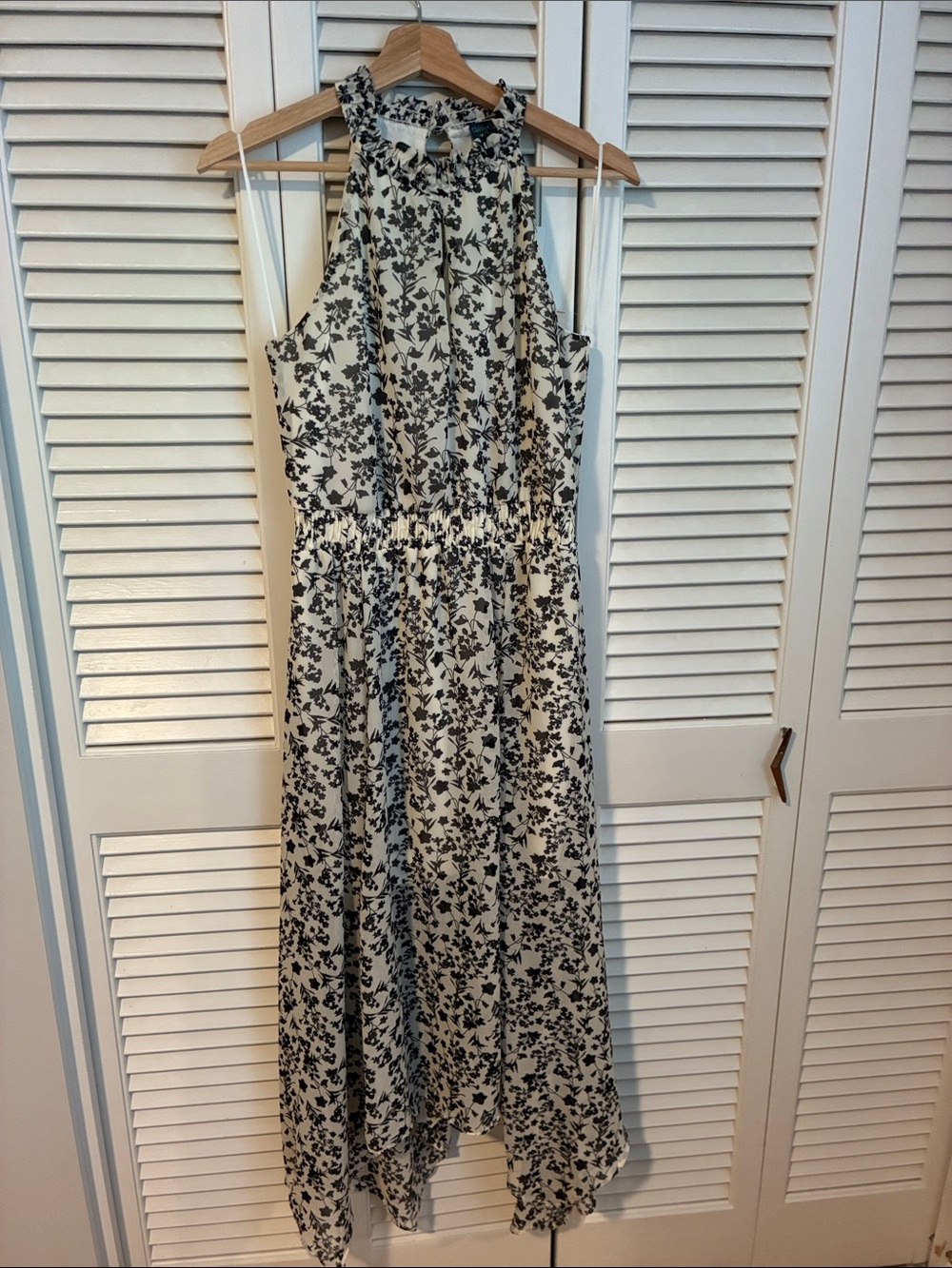 Gabby Skye Cream Maxi Dress with Black Floral Print